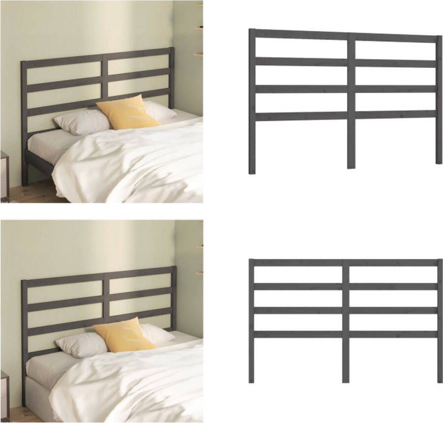 VidaXL Hoofdbord 146x4x100 cm massief grenenhout grijs Hoofdbord Hoofdborden Hoofdeinde Houten Hoofdbord - Foto 6