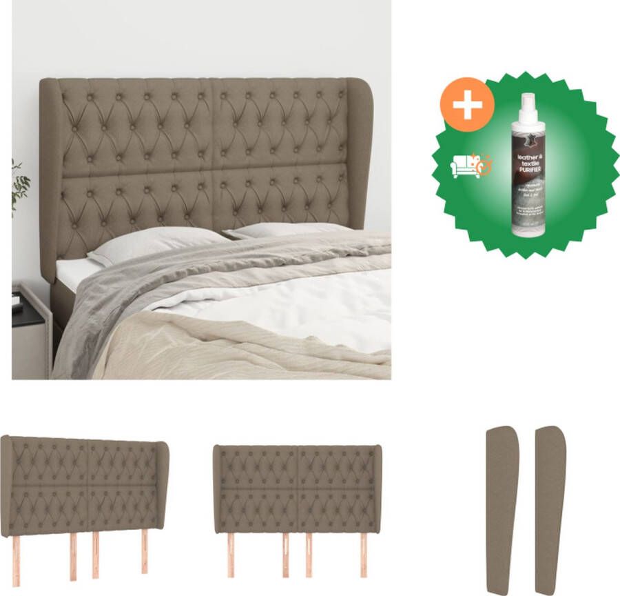 VidaXL Hoofdbord 147 x 23 x 118 128 cm Taupe Kleur Materiaal- Stof bewerkt hout larikshout verstelbare hoogte Bedonderdeel Inclusief Reiniger
