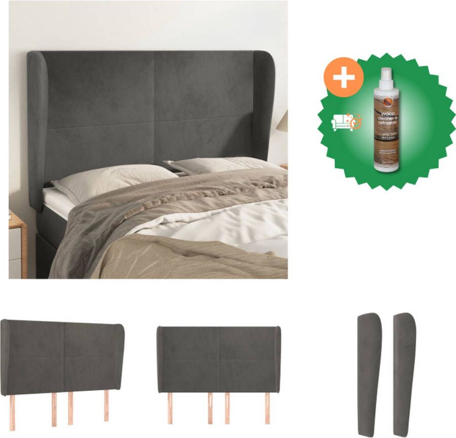 VidaXL Hoofdbord 147x23x118 128 cm Donkergrijs Bedonderdeel Inclusief Houtreiniger en verfrisser