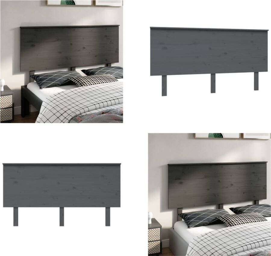 VidaXL Hoofdbord 154x6x82-5 cm massief grenenhout grijs Hoofdbord Hoofdborden Hoofdeinde Houten Hoofdbord