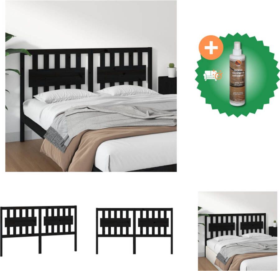 VidaXL Houten Hoofdbord Bedaccessoires 155.5 x 4 x 100 cm Zwart Bedonderdeel Inclusief Houtreiniger en verfrisser
