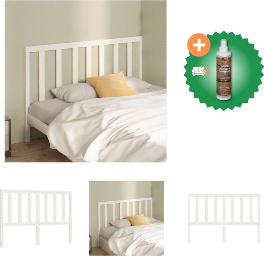 VidaXL Houten Hoofdbord Grenenhout 156 x 4 x 100 cm Wit Bedonderdeel Inclusief Houtreiniger en verfrisser - Foto 2