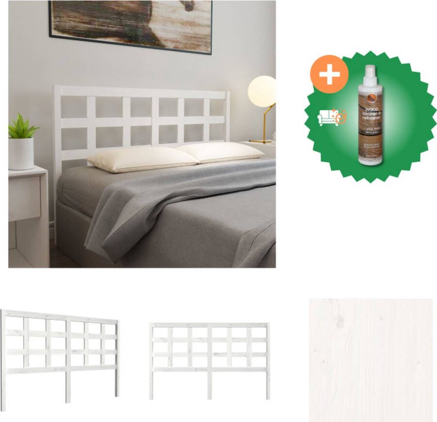 VidaXL Houten Hoofdbord Grenenhout 156 x 4 x 100 cm Wit Bedonderdeel Inclusief Houtreiniger en verfrisser - Foto 5