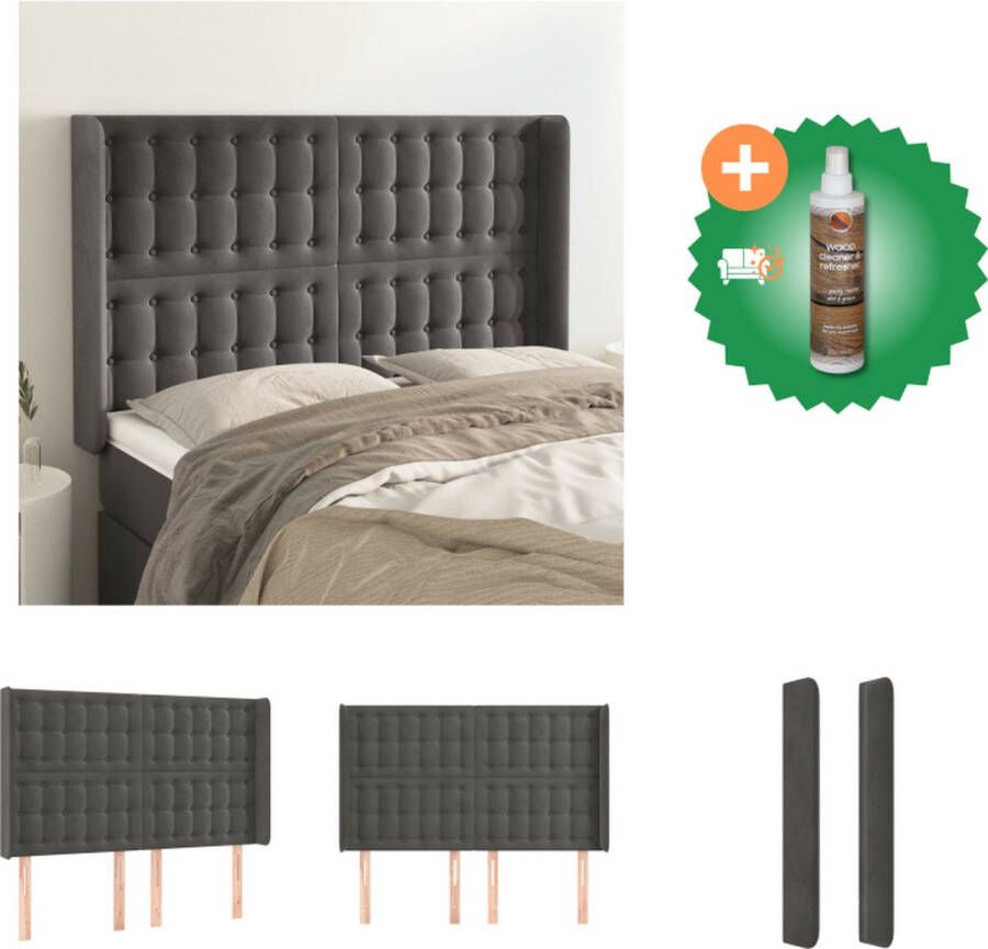 VidaXL Hoofdbord 16 Donkergrijs 147x118 128 cm Fluwelen Stof Verstelbare Hoogte Stevige Poten Bedonderdeel Inclusief Houtreiniger en verfrisser