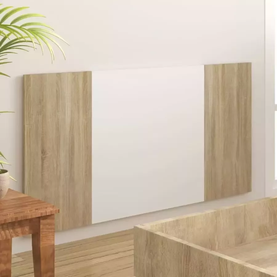 VIDAXL Hoofdbord 160x1 5x80 cm bewerkt hout wit en sonoma eikenkleurig