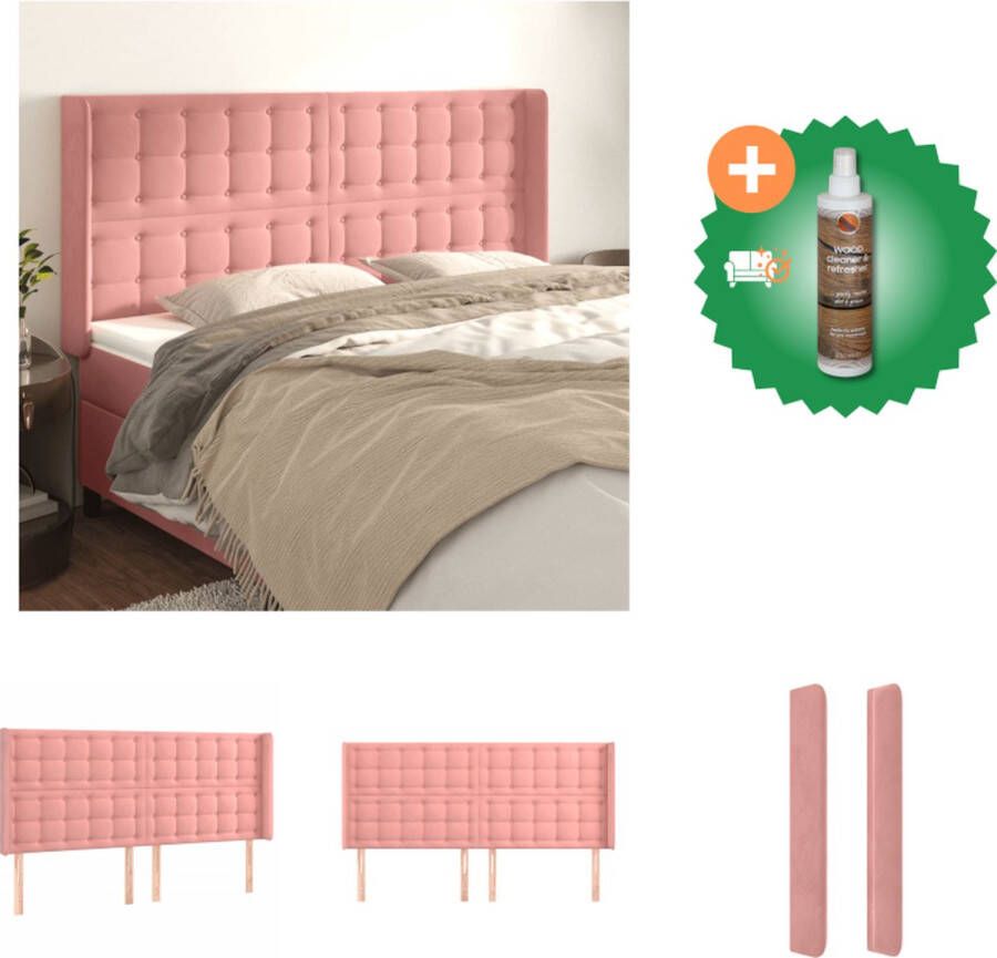 VidaXL Hoofdbord 163 x 16 x 118 128 cm Zacht fluweel roze Bedonderdeel Inclusief Houtreiniger en verfrisser