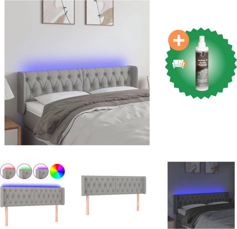 VidaXL Hoofdbord 163 x 16 x 78 88 cm Lichtgrijs stof LED-strip Verstelbaar Comfortabele ondersteuning Duurzaam Met schaarsymbool 2 LED-strips Bedonderdeel Inclusief Reiniger