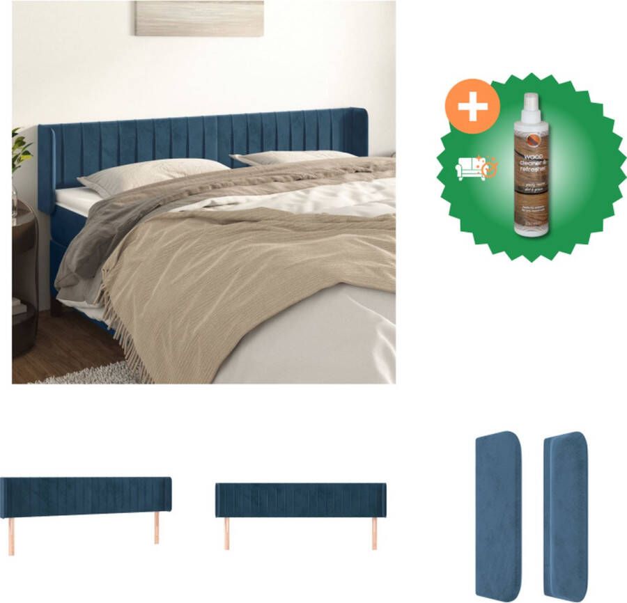 VidaXL Hoofdbord 163 x 16 x 78 88 cm Zacht fluweel blauw Bedonderdeel Inclusief Houtreiniger en verfrisser