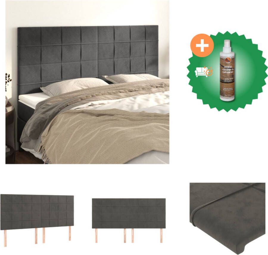 VidaXL Hoofdbord 180x118 128 cm Donkergrijs fluweel Verstelbare hoogte Stevige poten Comfortabele ondersteuning Bedonderdeel Inclusief Houtreiniger en verfrisser - Foto 2
