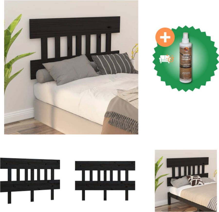 VidaXL Hoofdbord 183-5x3x81 cm massief grenenhout zwart Bedonderdeel Inclusief Houtreiniger en verfrisser