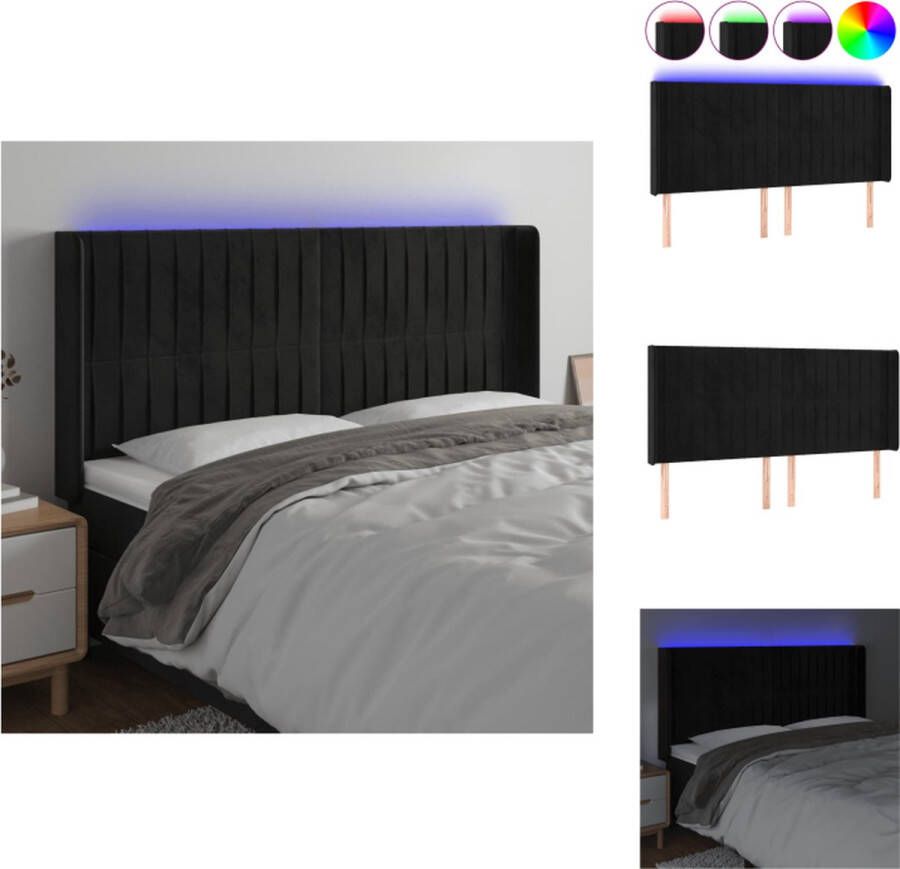 VidaXL Hoofdbord 183 x 16 x 118 128 cm Zacht fluweel Kleurrijke LED-verlichting Verstelbare hoogte Bedonderdeel