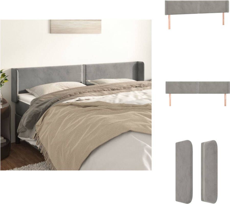 VidaXL Hoofdbord Hoofdborden Hoofdeinde Houten Hoofdbord met randen 183x16x78 88 cm fluweel lichtgrijs - Foto 2