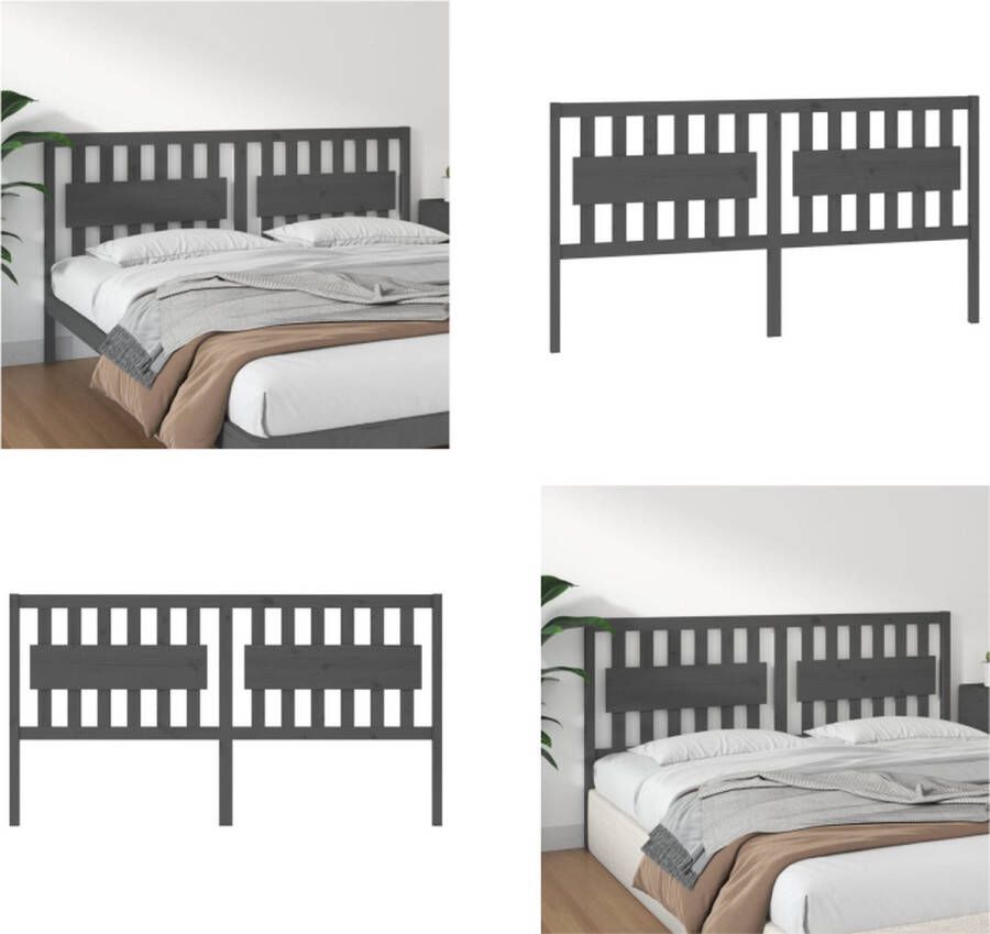 VidaXL Hoofdbord 185 5x4x100 cm massief grenenhout grijs Hoofdbord Hoofdborden Hoofdeinde Houten Hoofdbord - Foto 5