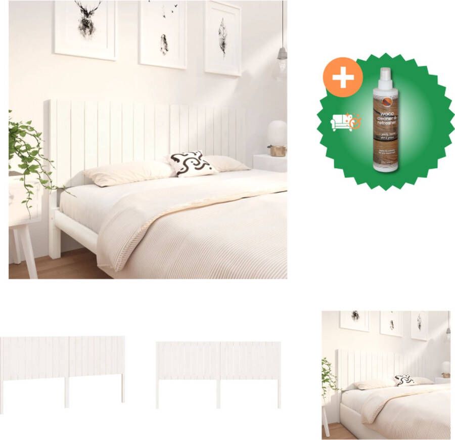 VidaXL Houten Hoofdbord Wit 185.5x4x100 cm Massief grenenhout Rustieke charme Bedonderdeel Inclusief Houtreiniger en verfrisser - Foto 4
