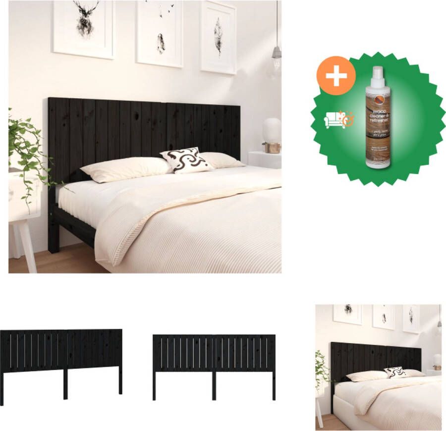 VidaXL Hoofdbord 185-5x4x100 cm massief grenenhout zwart Bedonderdeel Inclusief Houtreiniger en verfrisser