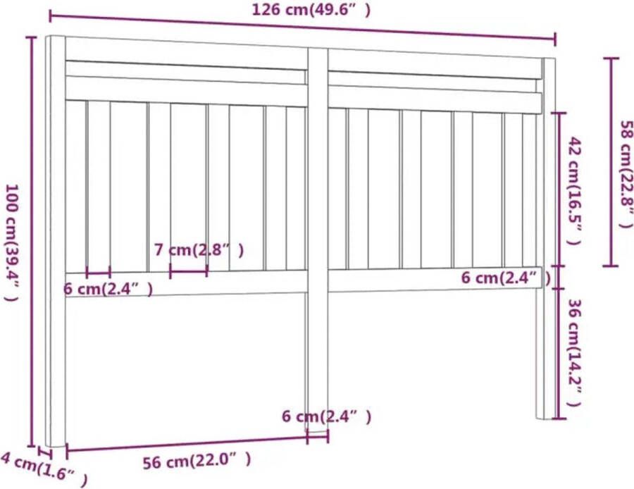 VIDAXL Hoofdbord 186x4x100 cm massief grenenhout - Foto 3