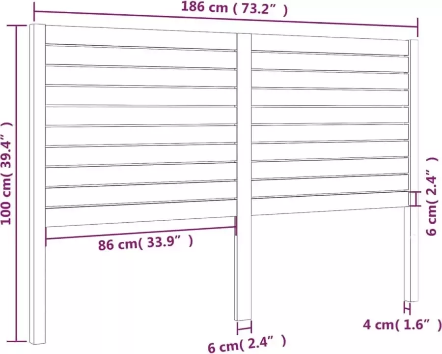 VidaXL Hoofdbord 186x4x100 cm massief grenenhout honingbruin - Foto 4