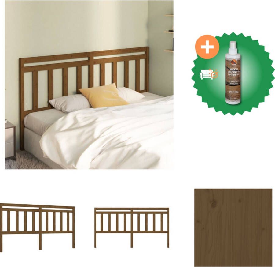 VidaXL Houten Hoofdeinde Hoofdbord 186 x 4 x 100 cm Honingbruin Bedonderdeel Inclusief Houtreiniger en verfrisser - Foto 2