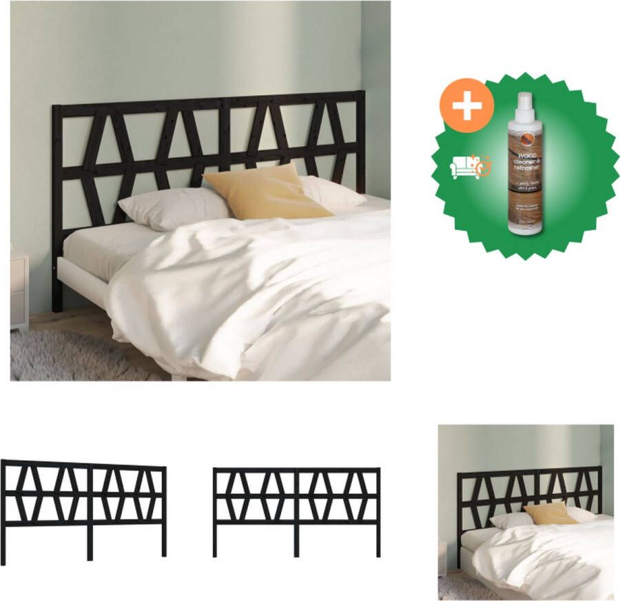 VidaXL Hoofdbord 186x4x100 cm massief grenenhout zwart Bedonderdeel Inclusief Houtreiniger en verfrisser