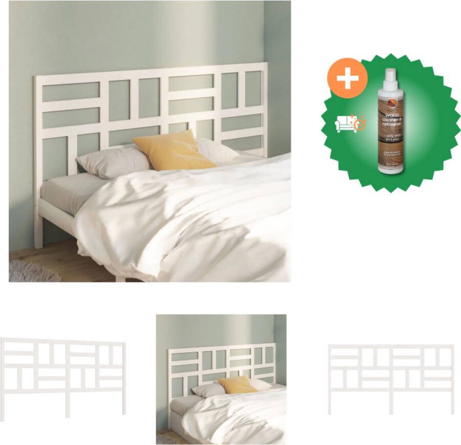 VidaXL Hoofdbord 186x4x104 cm massief grenenhout wit Bedonderdeel Inclusief Houtreiniger en verfrisser