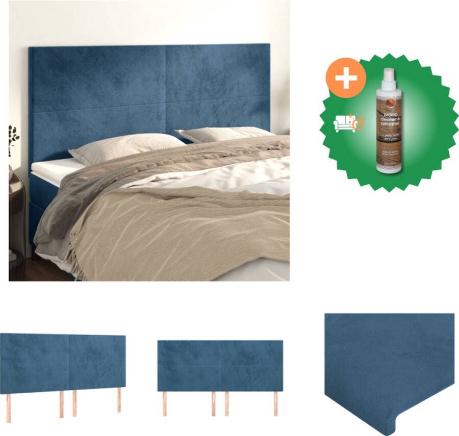 VidaXL Hoofdbord 200 x 5 x 118 128 cm Donkerblauw Bedonderdeel Inclusief Houtreiniger en verfrisser