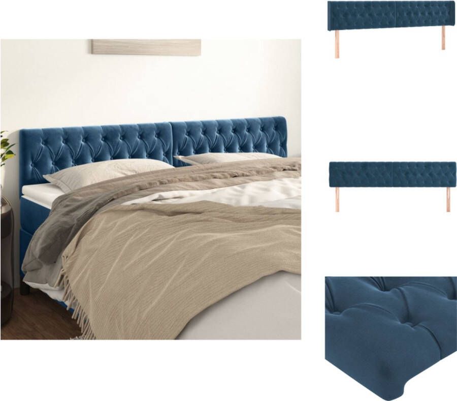 VidaXL Hoofdbord Hoofdborden Hoofdeinde Houten Hoofdbord Hoofdborden 2 st 100x7x78 88 cm fluweel donkerblauw - Foto 2