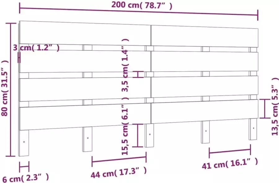 VIDAXL Hoofdbord 200x3x80 cm massief grenenhout - Foto 2