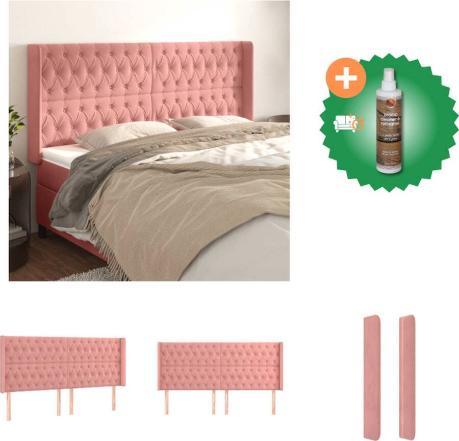 VidaXL Hoofdbord 203 x 16 x 118 128 cm Roze Fluweel Bedonderdeel Inclusief Houtreiniger en verfrisser