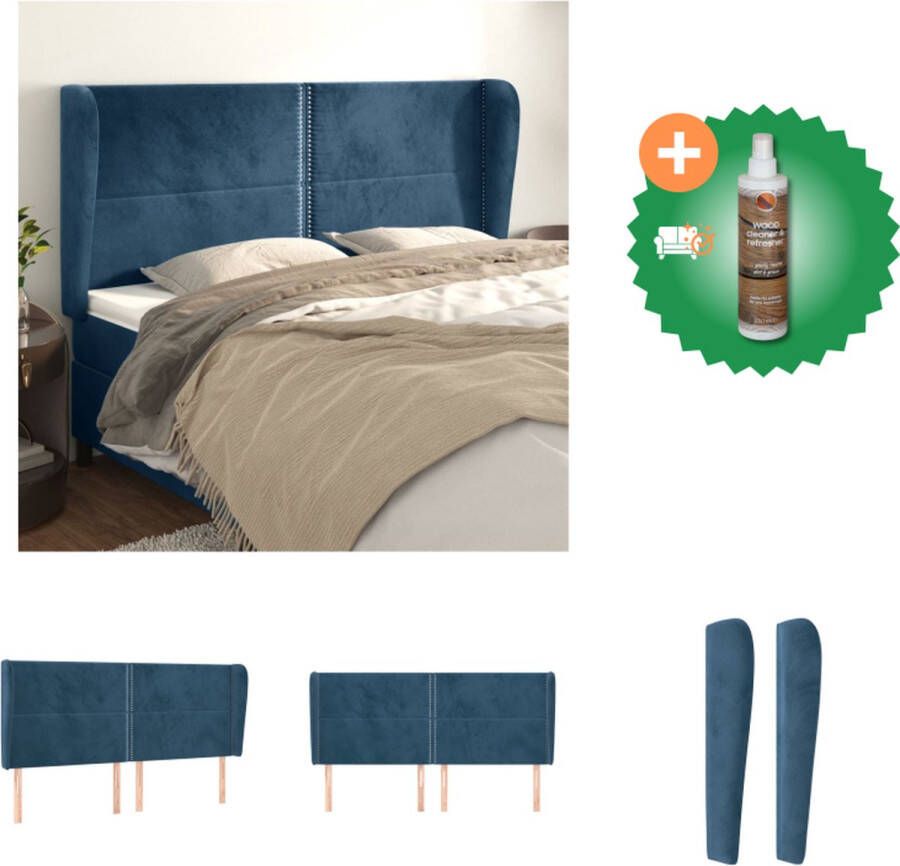 VidaXL Hoofdbord 203 x 23 x 118 128 cm Donkerblauw Fluweel Bedonderdeel Inclusief Houtreiniger en verfrisser