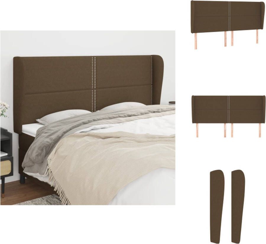VidaXL Hoofdbord Hoofdborden Hoofdeinde Houten Hoofdbord met randen 203x23x118 128 cm stof donkerbruin - Foto 3