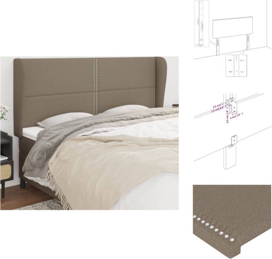VidaXL Hoofdbord Hoofdborden Hoofdeinde Houten Hoofdbord met randen 203x23x118 128 cm stof taupe - Foto 2