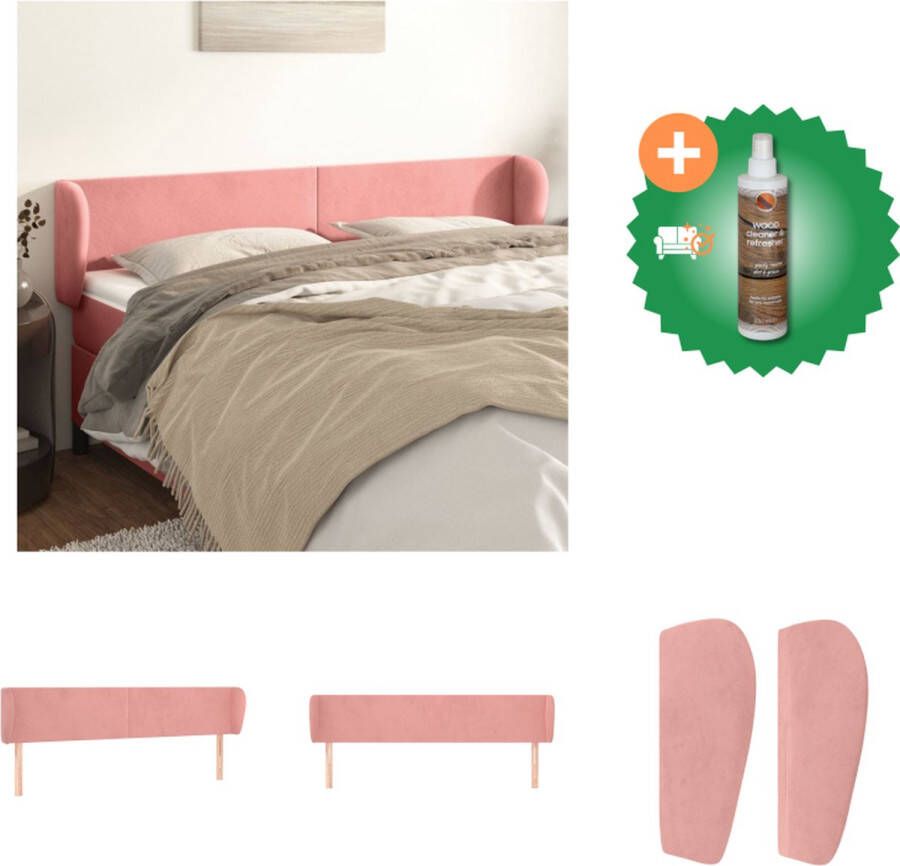 VidaXL Hoofdbord 203 x 23 x 78 88 cm Roze Fluweel Bedonderdeel Inclusief Houtreiniger en verfrisser