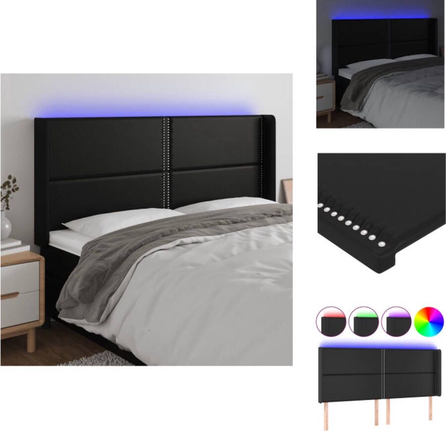 VidaXL Hoofdbord LED Zwart Kunstleer 203x16x118 128 cm Verstelbaar Kleurrijke LED-verlichting Bedonderdeel