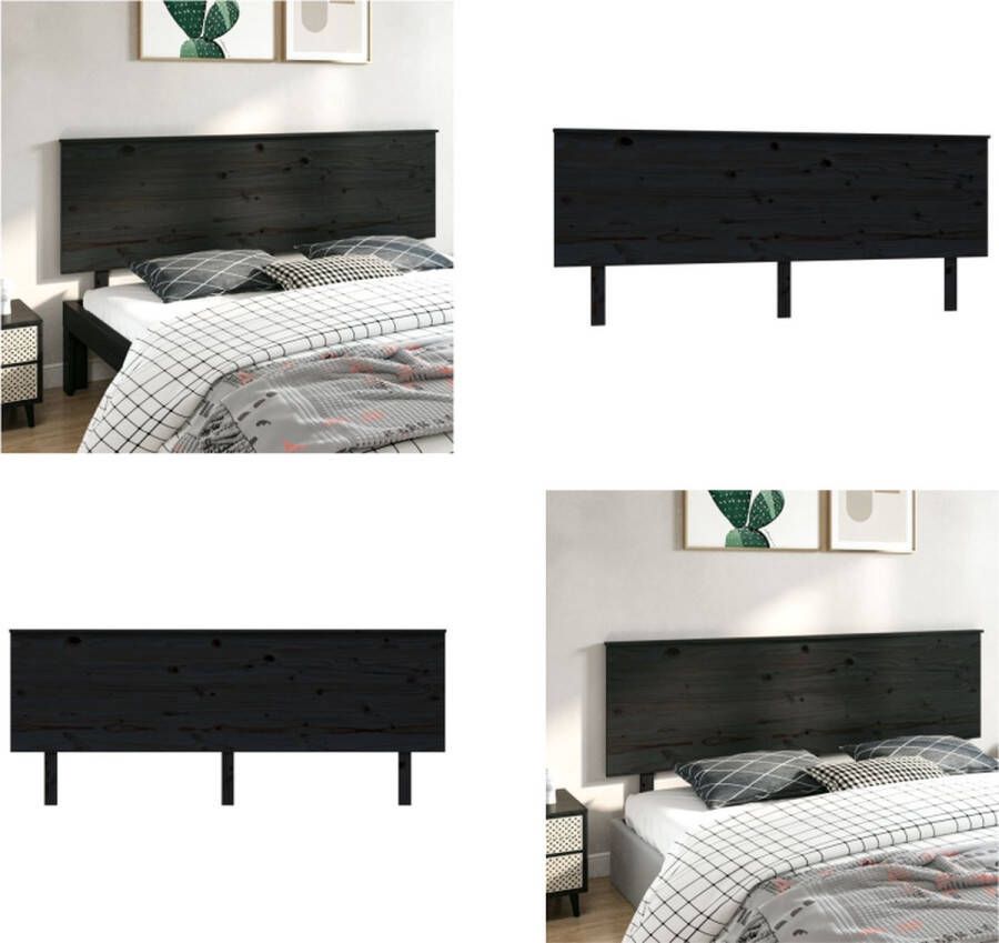 VidaXL Hoofdbord 204x6x82-5 cm massief grenenhout zwart Hoofdbord Hoofdborden Hoofdeinde Houten Hoofdbord