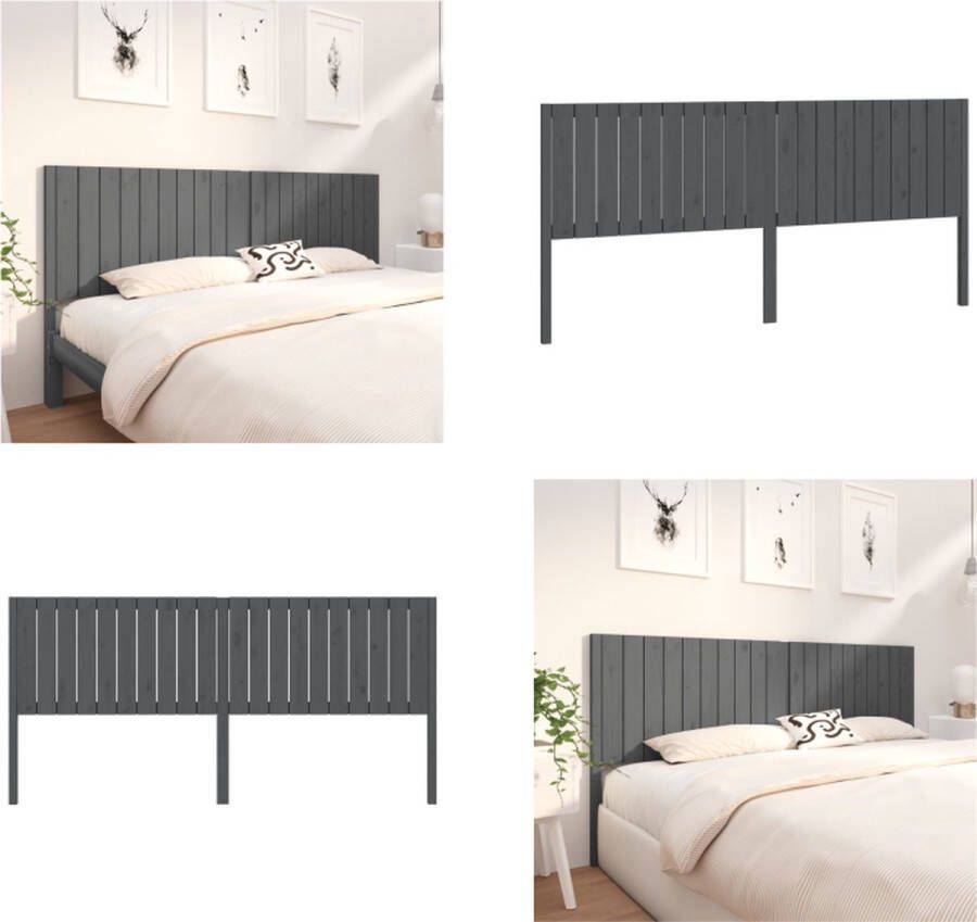 VidaXL Hoofdbord 205-5x4x100 cm massief grenenhout grijs Hoofdbord Hoofdborden Hoofdeinde Houten Hoofdbord