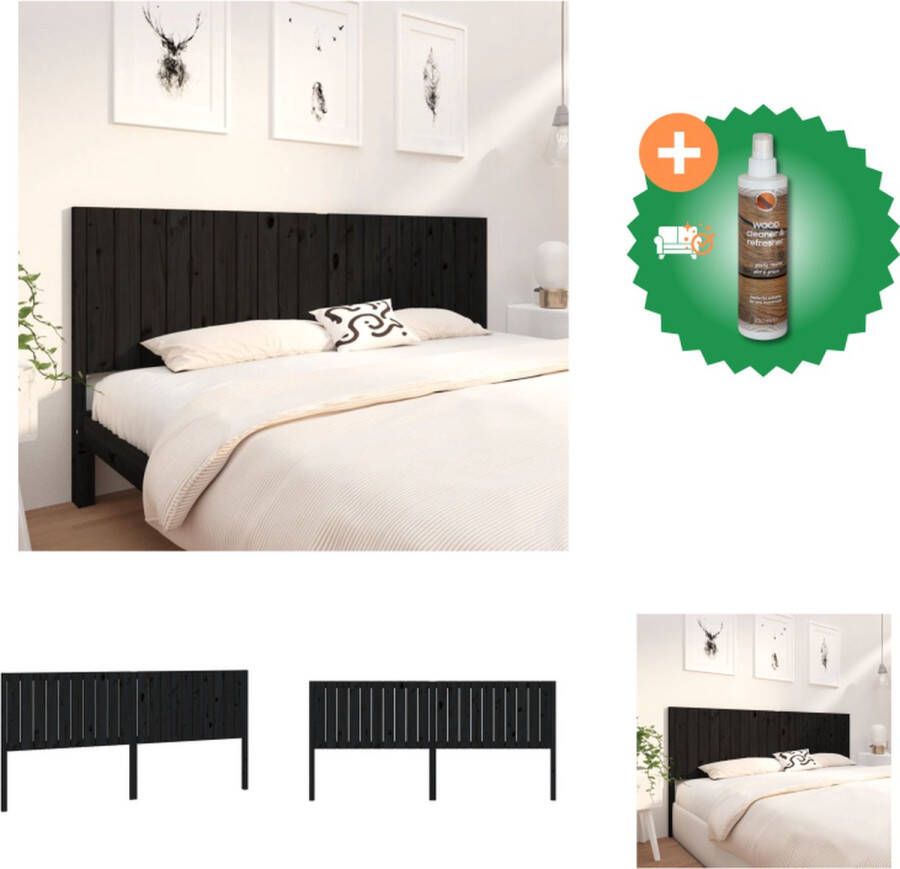 vidaXL Hoofdbord 205-5x4x100 cm massief grenenhout zwart Bedonderdeel Inclusief Houtreiniger en verfrisser