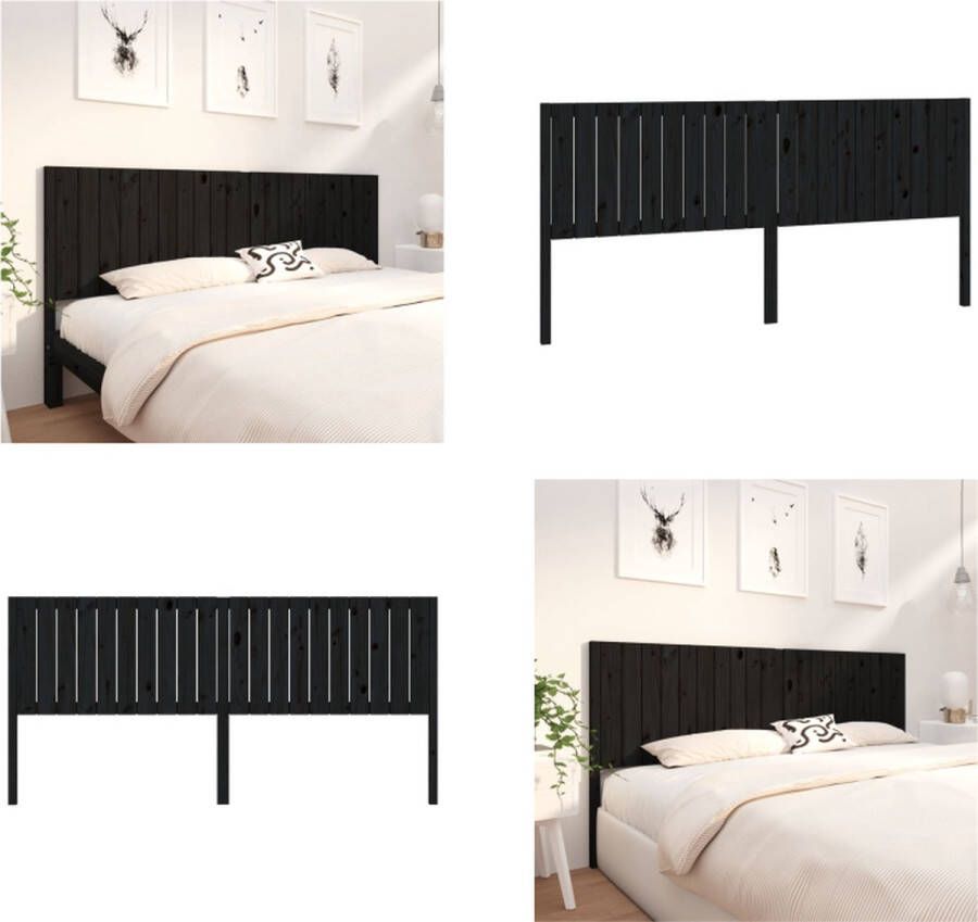 VidaXL Hoofdbord 205-5x4x100 cm massief grenenhout zwart Hoofdbord Hoofdborden Hoofdeinde Houten Hoofdbord - Foto 6