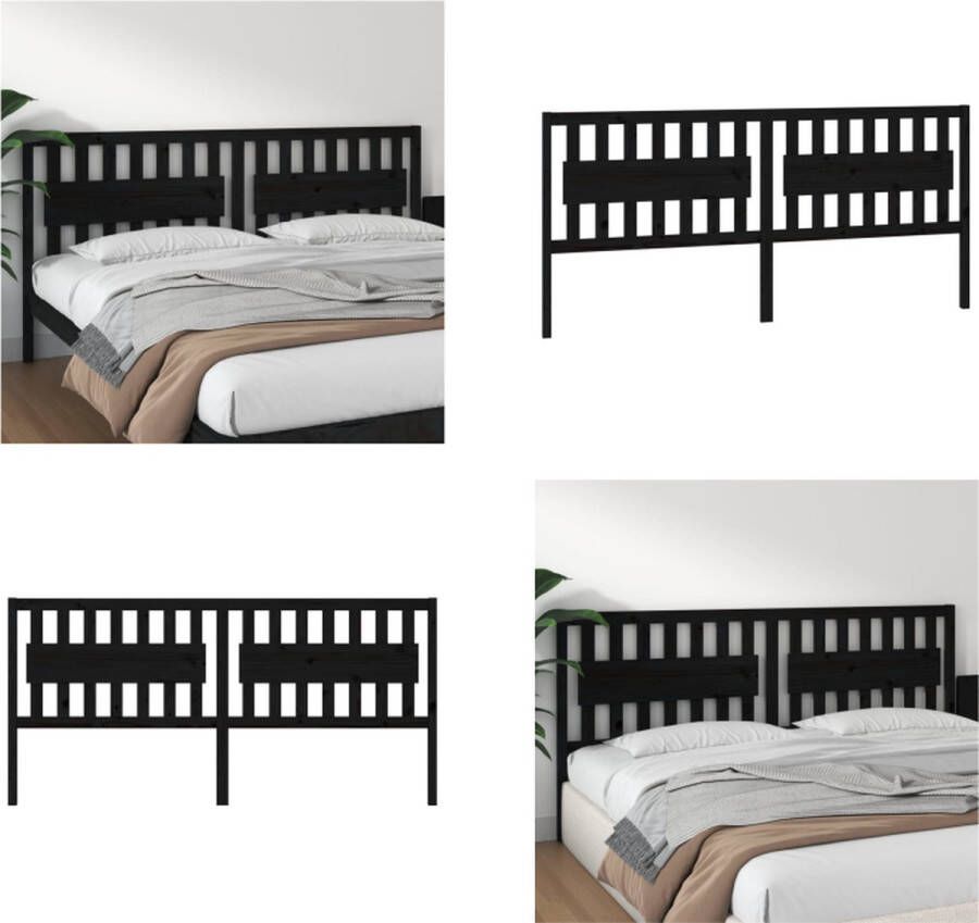 VidaXL Hoofdbord 205-5x4x100 cm massief grenenhout zwart Hoofdbord Hoofdborden Hoofdeinde Houten Hoofdbord - Foto 7