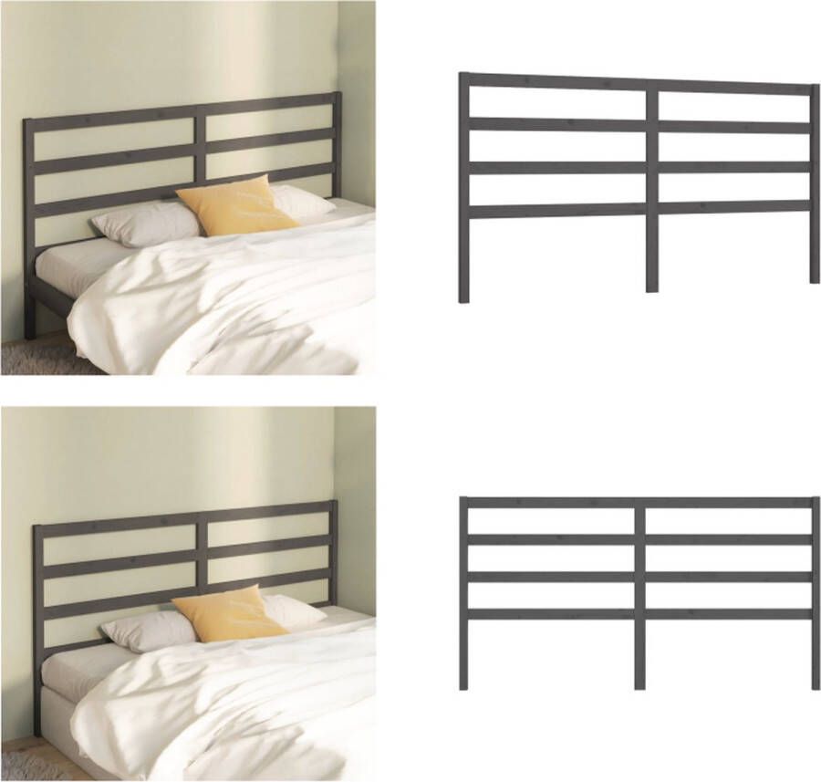 VidaXL Hoofdbord 206x4x100 cm massief grenenhout grijs Hoofdbord Hoofdborden Hoofdeinde Houten Hoofdbord - Foto 7