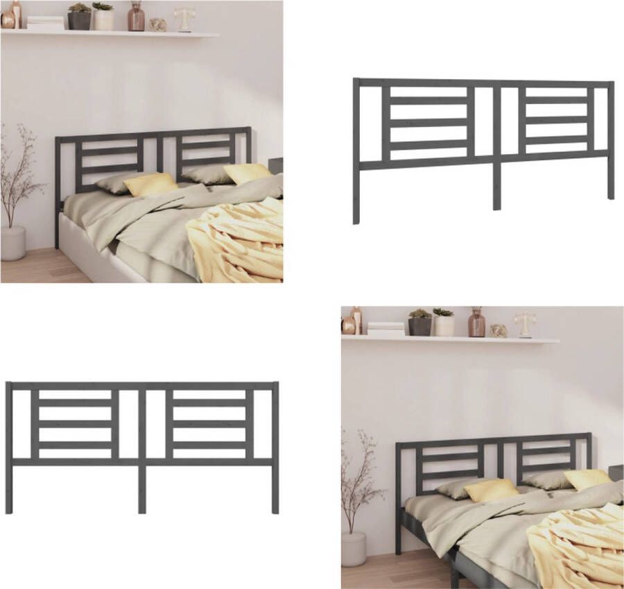 VidaXL Hoofdbord 206x4x100 cm massief grenenhout grijs Hoofdbord Hoofdborden Hoofdeinde Houten Hoofdbord - Foto 4