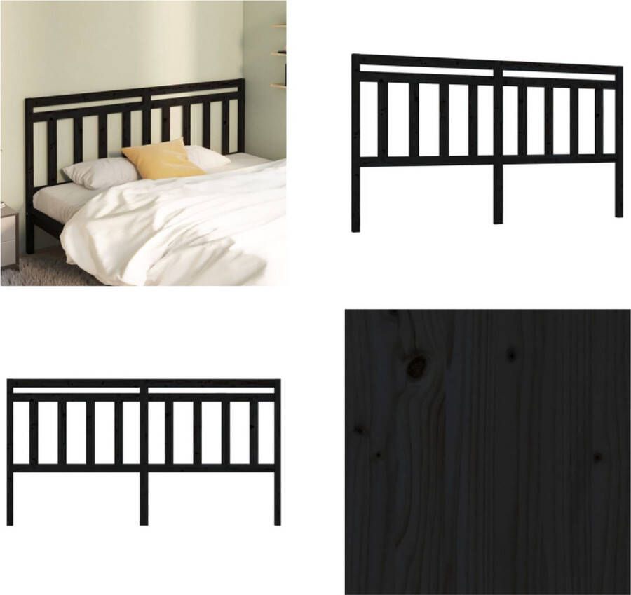 VidaXL Hoofdbord 206x4x100 cm massief grenenhout zwart Hoofdbord Hoofdborden Hoofdeinde Houten Hoofdbord - Foto 2