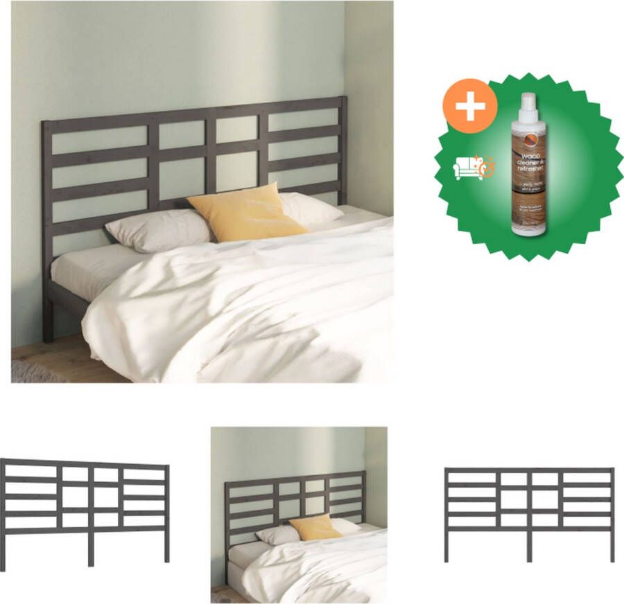 VidaXL Hoofdbord 206x4x104 cm massief grenenhout grijs Bedonderdeel Inclusief Houtreiniger en verfrisser