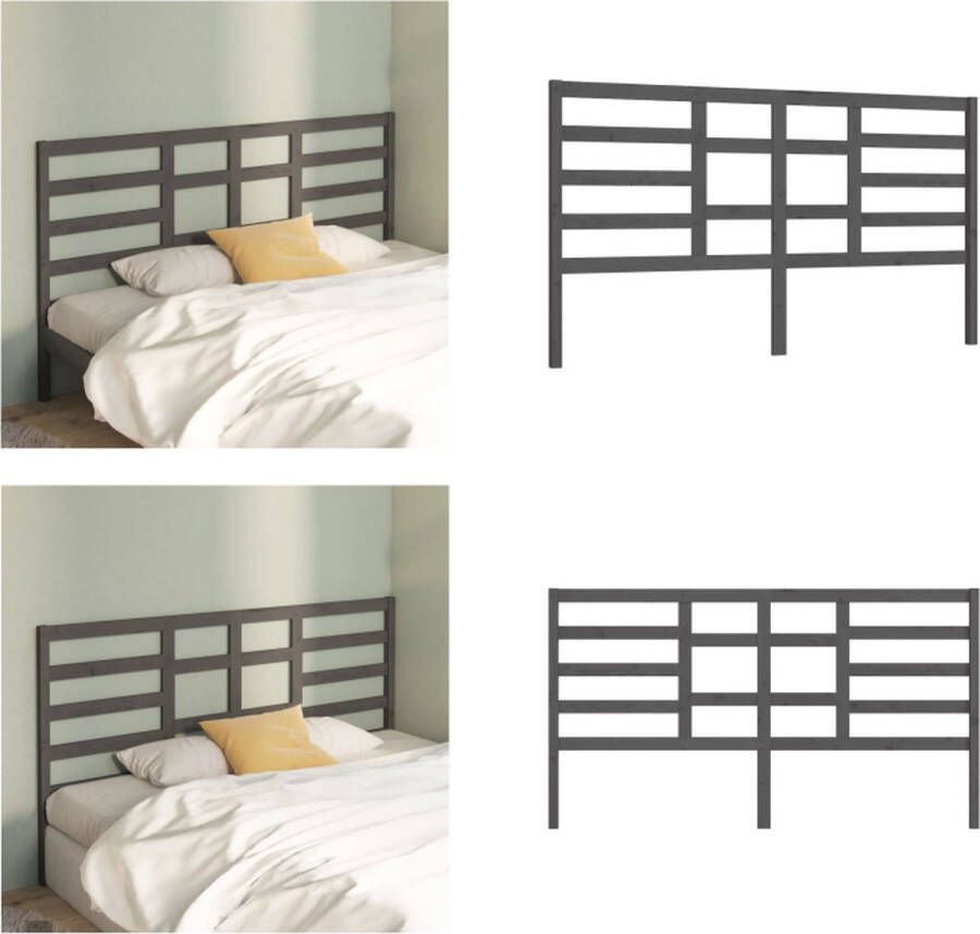 VidaXL Hoofdbord 206x4x104 cm massief grenenhout grijs Hoofdbord Hoofdborden Hoofdeinde Houten Hoofdbord - Foto 2