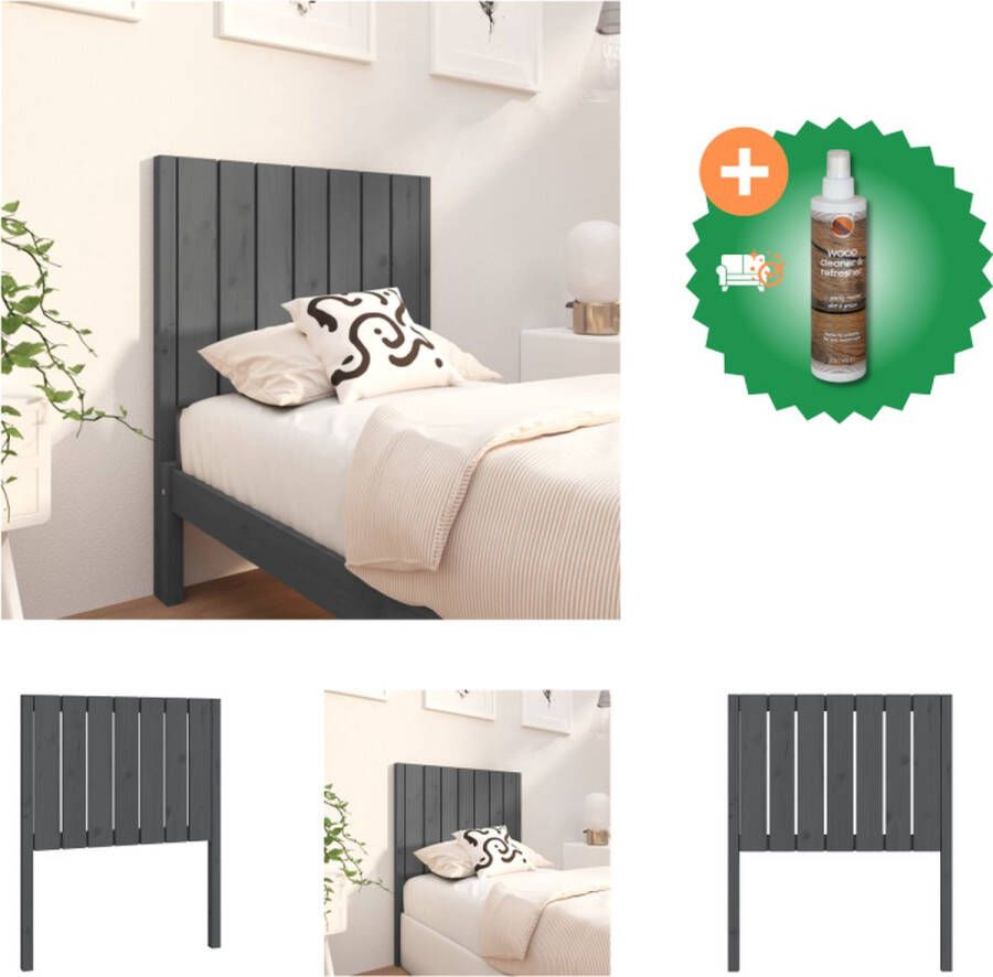 VidaXL Houten Hoofdbord Grijs 80.5 x 4 x 100 cm Massief grenenhout Bedonderdeel Inclusief Houtreiniger en verfrisser - Foto 4