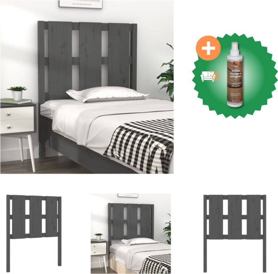 VidaXL Houten Hoofdbord Grijs 80.5 x 4 x 100 cm Massief grenenhout Bedonderdeel Inclusief Houtreiniger en verfrisser - Foto 5