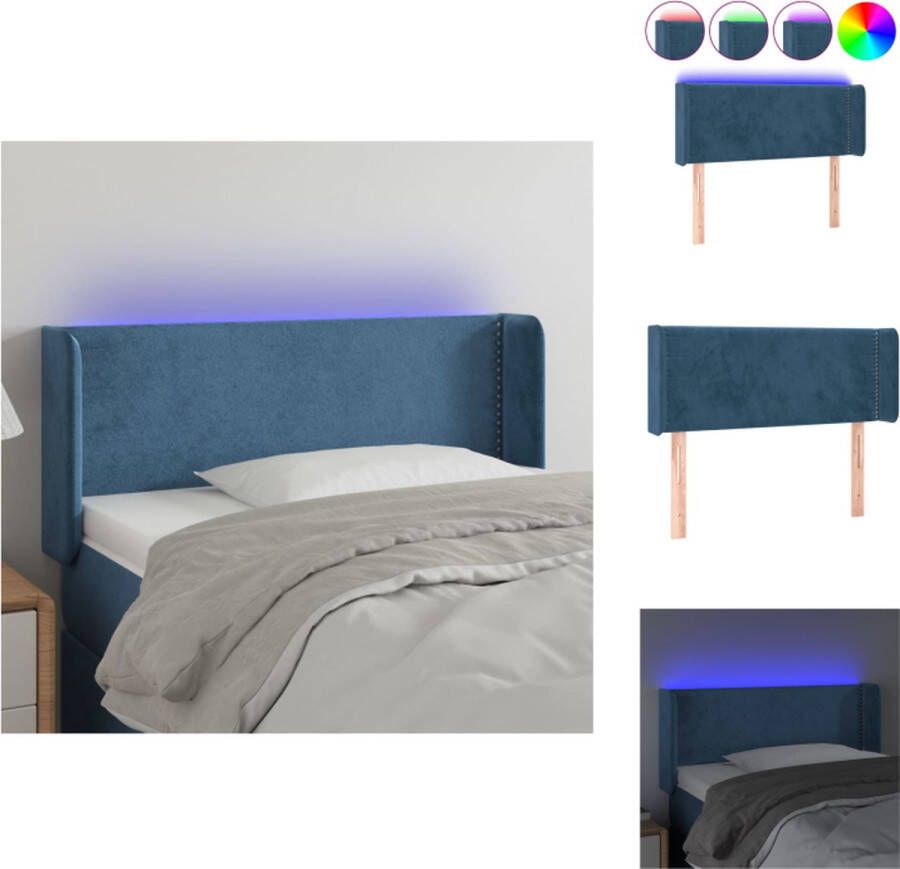 VidaXL Hoofdbord 83 x 16 x 78 88 cm Donkerblauw Fluweel LED-strip Verstelbare hoogte Bedonderdeel