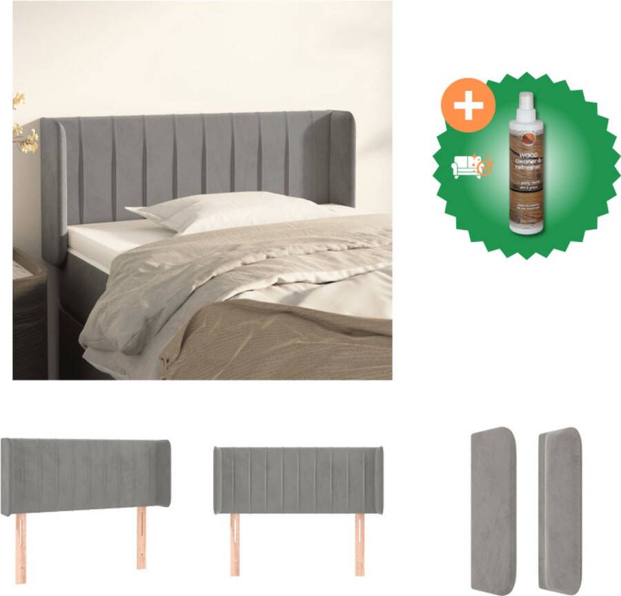 VidaXL Hoofdbord 83 x 16 x 78 88 cm Lichtgrijs Fluwelen Hoofdeind met Stevige Houten Poten Bedonderdeel Inclusief Houtreiniger en verfrisser