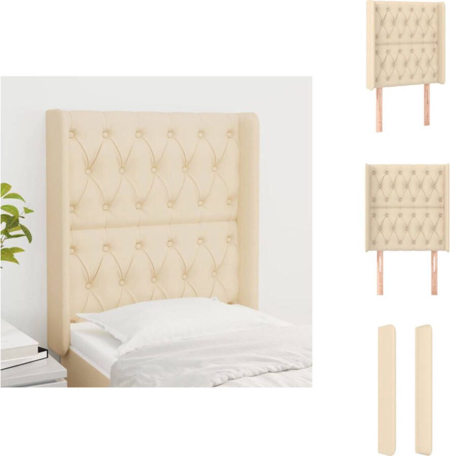 VidaXL Hoofdbord Hoofdborden Hoofdeinde Houten Hoofdbord met randen 83x16x118 128 cm stof crèmekleurig - Foto 3