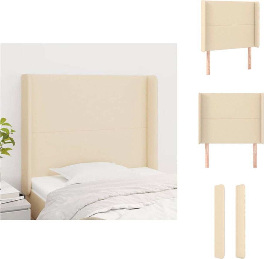 VidaXL Hoofdbord Hoofdborden Hoofdeinde Houten Hoofdbord met randen 83x16x118 128 cm stof crèmekleurig