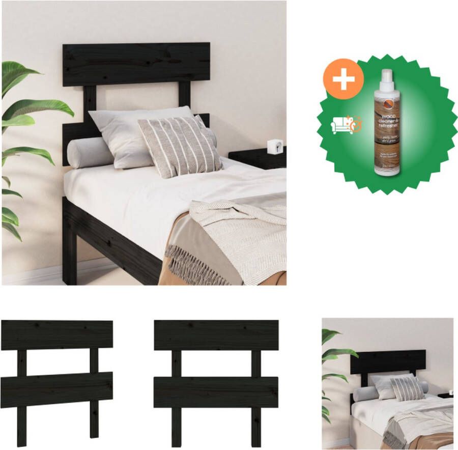 VidaXL Hoofdbord 93-5x3x81 cm massief grenenhout zwart Bedonderdeel Inclusief Houtreiniger en verfrisser - Foto 2